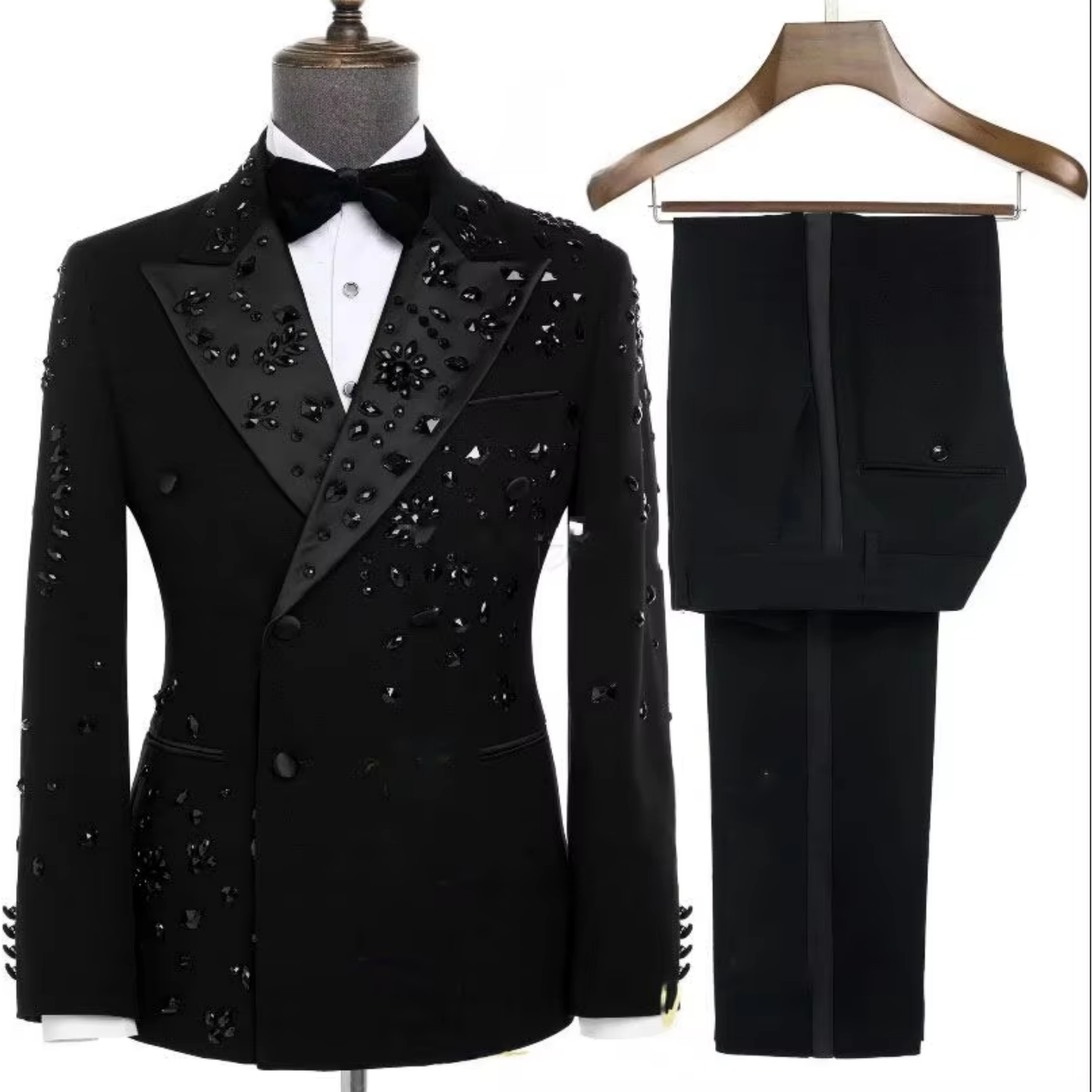 Men'S Grooming Daily - Luxury Black Beaded Men's Double Breasted